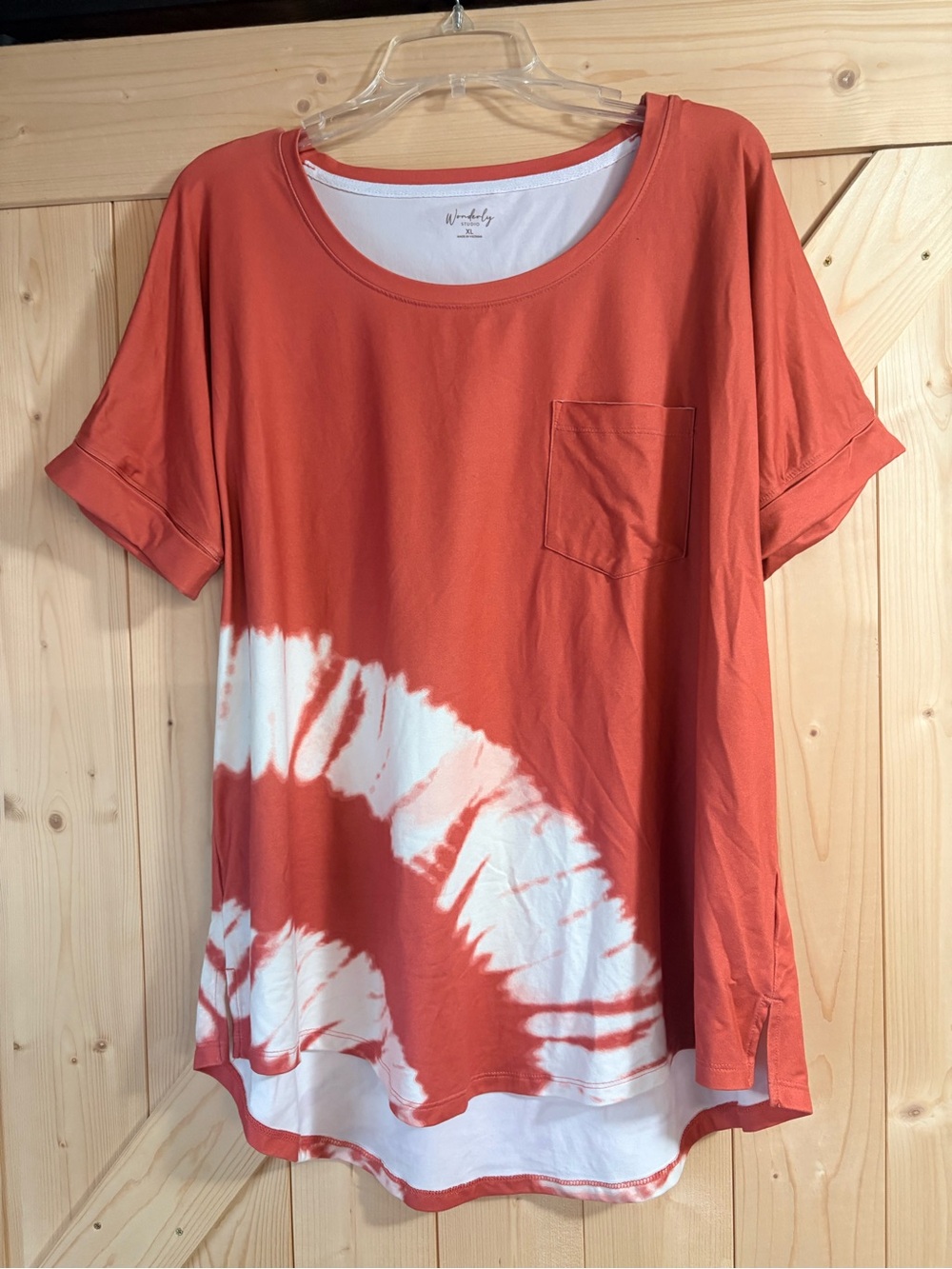 Wonderly Rust Orange Tie-Dye Short Sleeve Pocket Tee